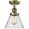 Cone 7.75" Wide Antique Brass Semi Flush Mount w/ Seedy Shade