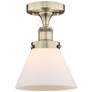 Cone 7.75" Wide Antique Brass Semi.Flush Mount With Matte White Glass