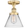Cone 7.75" Wide Brushed Brass Semi.Flush Mount With Clear Glass Shade