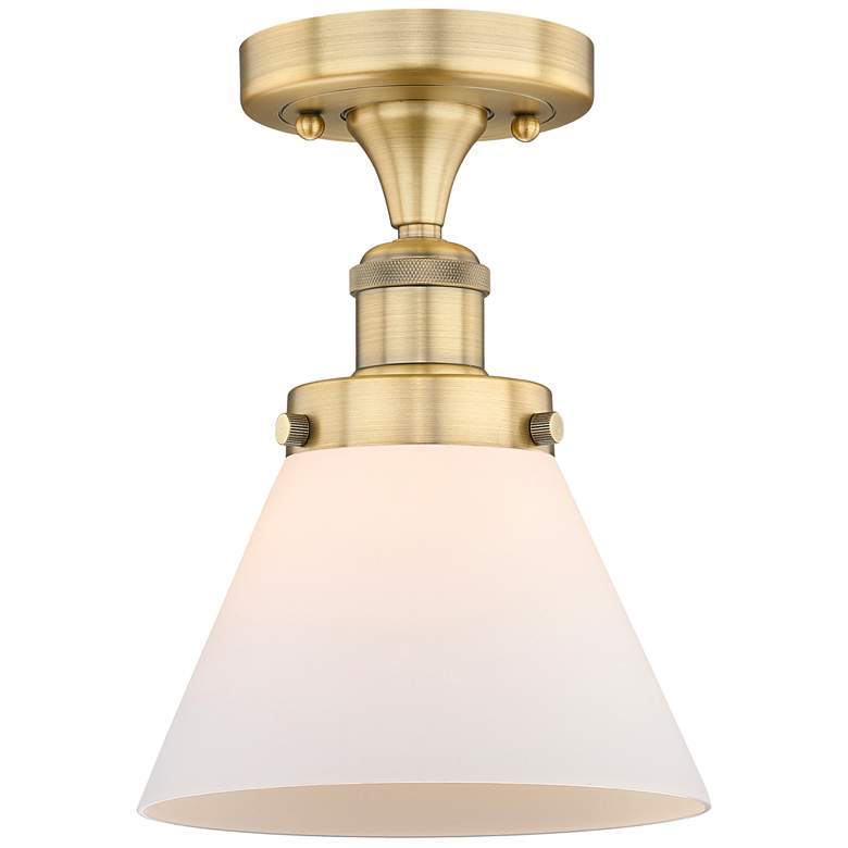Image 1 Cone 7.75" Wide Brushed Brass Semi.Flush Mount With Matte White Glass