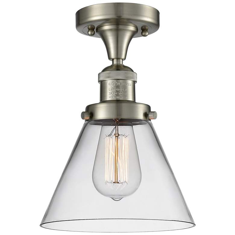 Image 1 Cone 7.75" Wide Brushed Satin Nickel Semi Flush Mount w/ Clear Shade