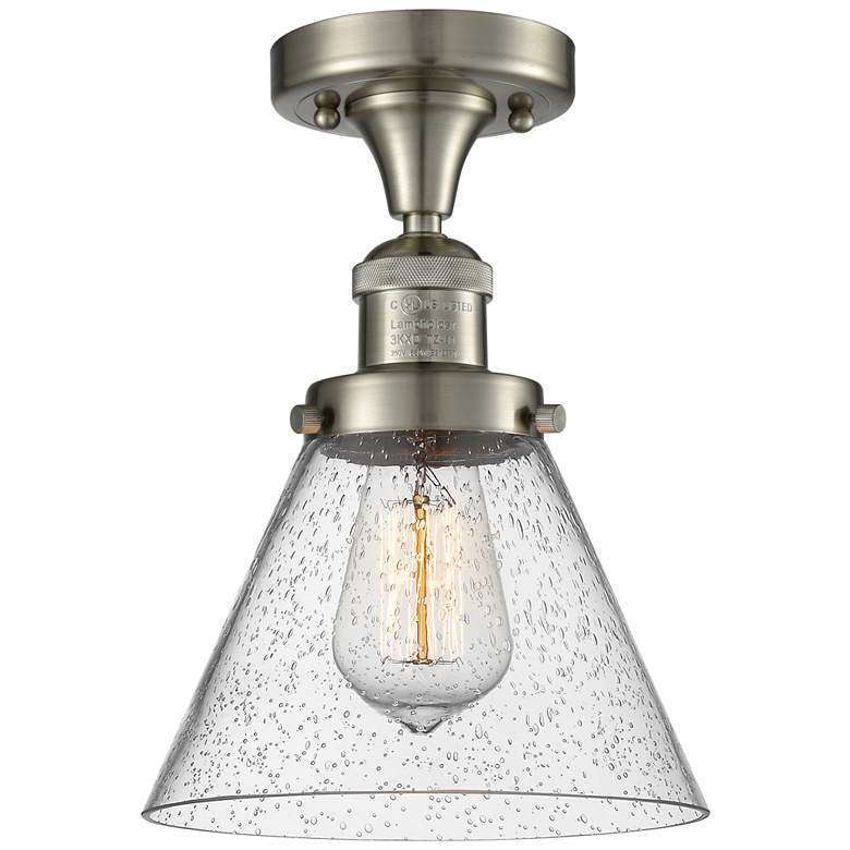 Image 1 Cone 7.75" Wide Brushed Satin Nickel Semi Flush Mount w/ Seedy Shade