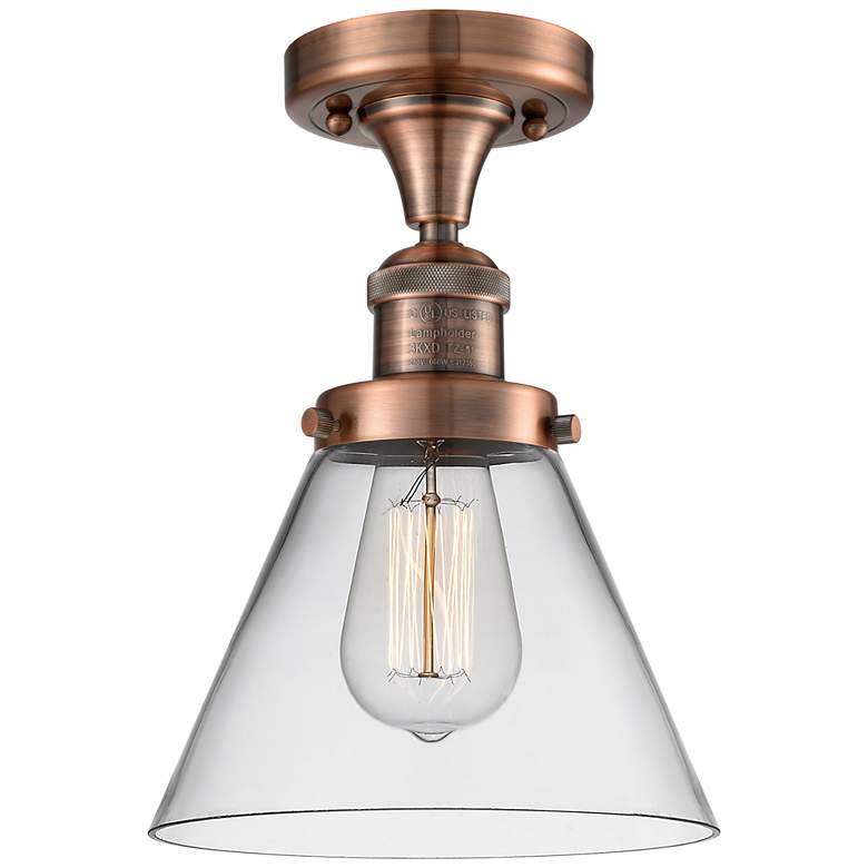 Image 1 Cone 7.75" Wide Copper Semi Flush Mount w/ Clear Shade