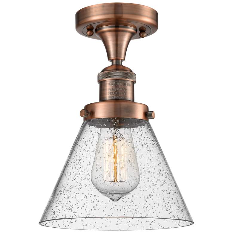 Image 1 Cone 7.75" Wide Copper Semi Flush Mount w/ Seedy Shade