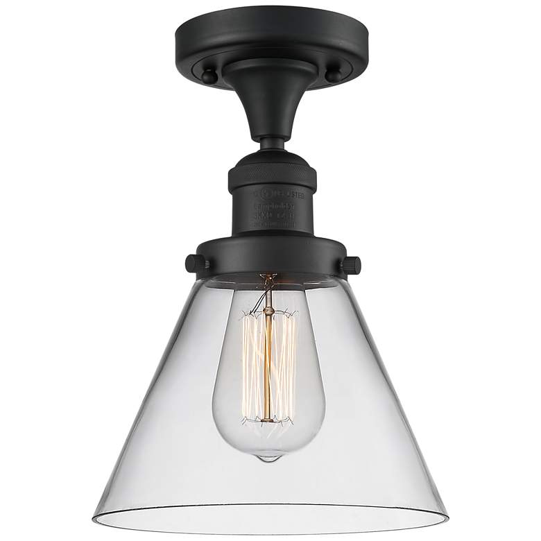 Image 1 Cone 7.75" Wide Matte Black Semi Flush Mount w/ Clear Shade