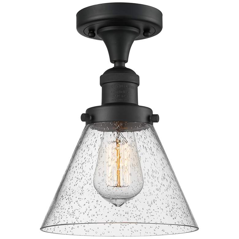Image 1 Cone 7.75" Wide Matte Black Semi Flush Mount w/ Seedy Shade