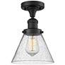 Cone 7.75" Wide Matte Black Semi Flush Mount w/ Seedy Shade