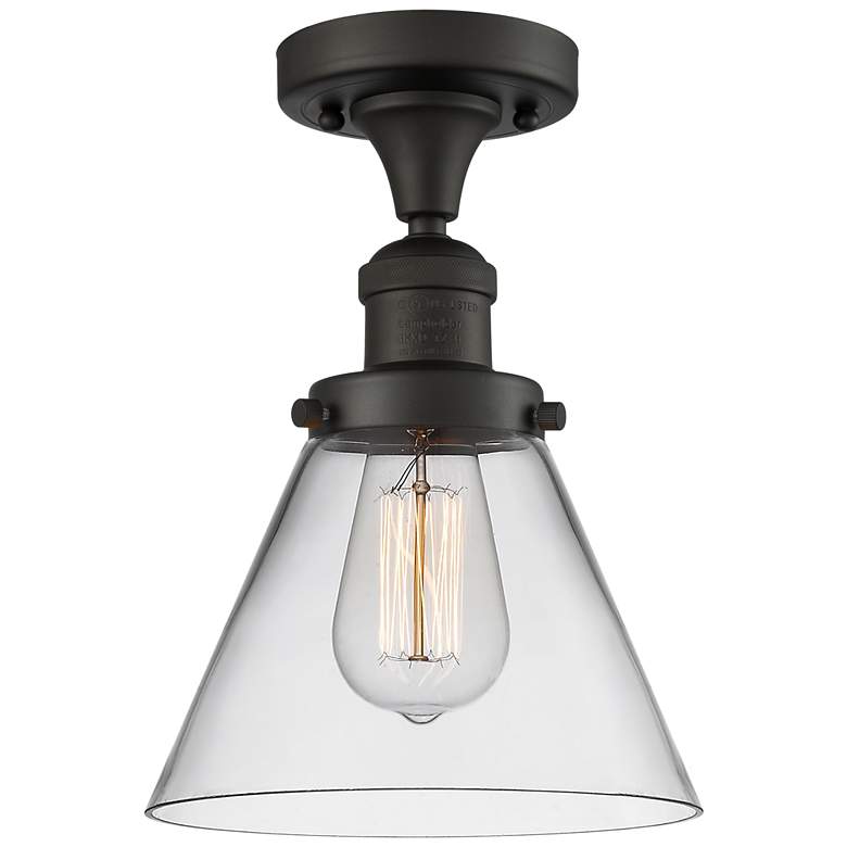 Image 1 Cone 7.75" Wide Oil Rubbed Bronze Semi Flush Mount w/ Clear Shade