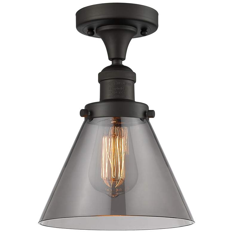 Image 1 Cone 7.75" Wide Oil Rubbed Bronze Semi Flush Mount w/ Plated Smoke Sha