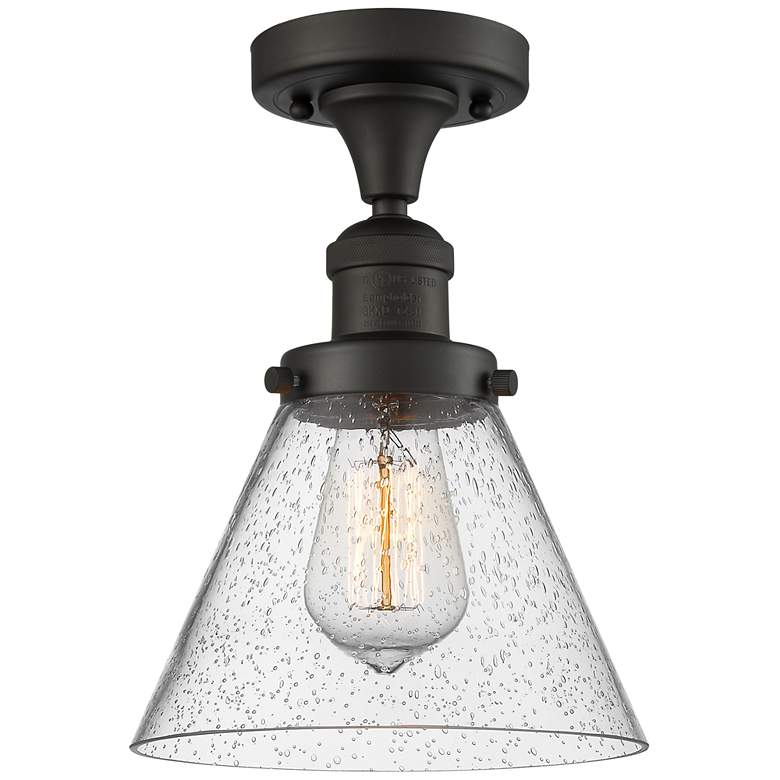 Image 1 Cone 7.75" Wide Oil Rubbed Bronze Semi Flush Mount w/ Seedy Shade