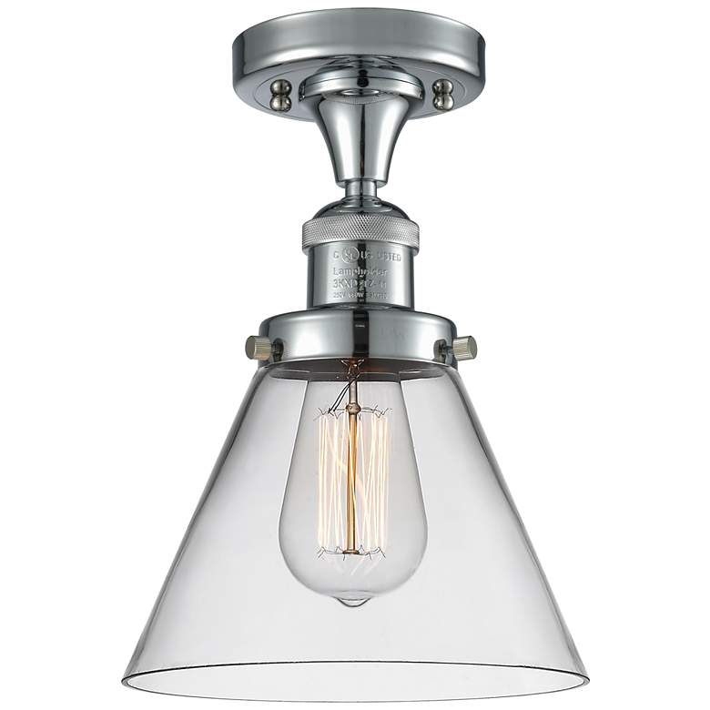 Image 1 Cone 7.75" Wide Polished Chrome Semi Flush Mount w/ Clear Shade