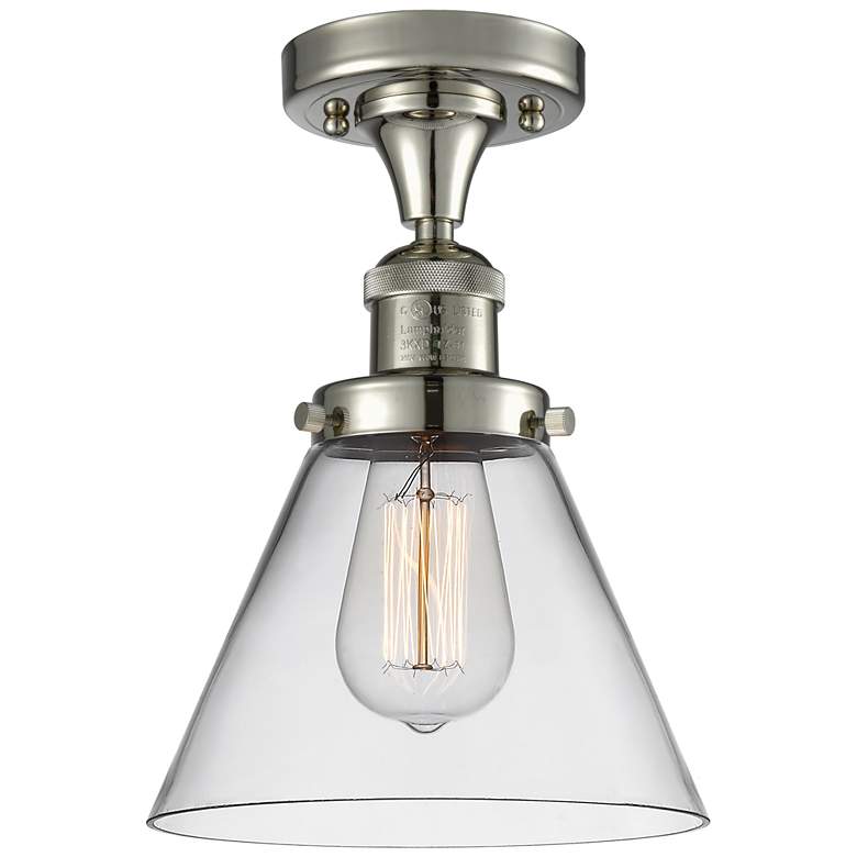 Image 1 Cone 7.75" Wide Polished Nickel Semi Flush Mount w/ Clear Shade