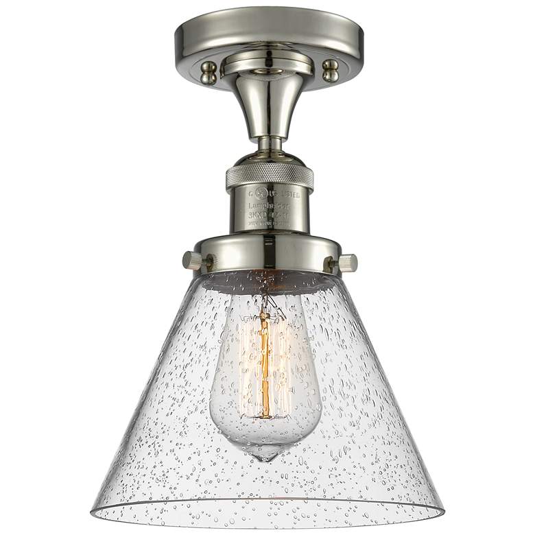 Image 1 Cone 7.75" Wide Polished Nickel Semi Flush Mount w/ Seedy Shade