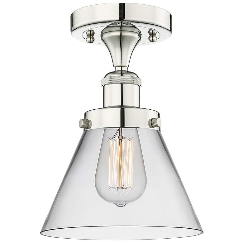 Image 1 Cone 7.75" Wide Polished Nickel Semi.Flush Mount With Clear Glass Shad