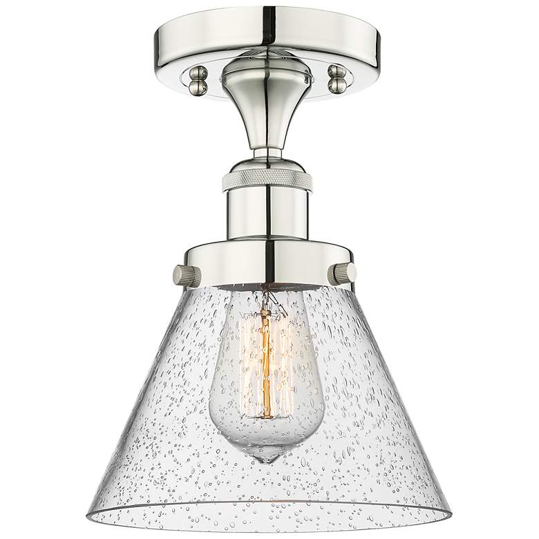 Image 1 Cone 7.75" Wide Polished Nickel Semi.Flush Mount With Seedy Glass Shad