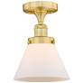 Cone 7.75" Wide Satin Gold Semi.Flush Mount With Matte White Glass Sha