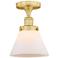 Cone 7.75" Wide Satin Gold Semi.Flush Mount With Matte White Glass Sha