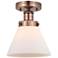 Cone 7.75"W Antique Copper Semi.Flush Mount With Matte White Glass Sha