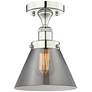 Cone 7.75"W Polished Nickel Semi.Flush Mount With Plated Smoke Glass S