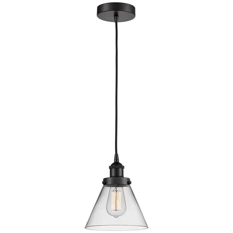 Image 1 Cone 7 3/4" Wide Matte Black and Clear Glass Mini Pendant