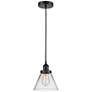 1_Cone 7 3/4" Wide Matte Black and Clear Glass Mini Pendant