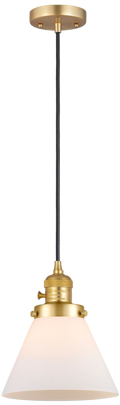 Cone 7 3/4" Wide Satin Gold and White Glass LED Mini Pendant