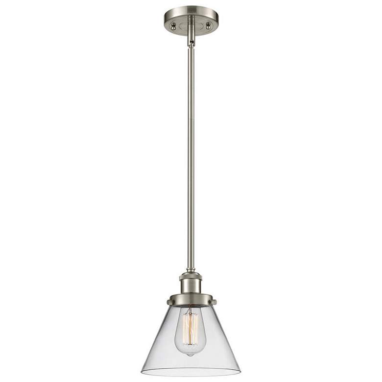 Image 1 Cone 7 3/4" Wide Satin Nickel Mini Pendant with Clear Glass