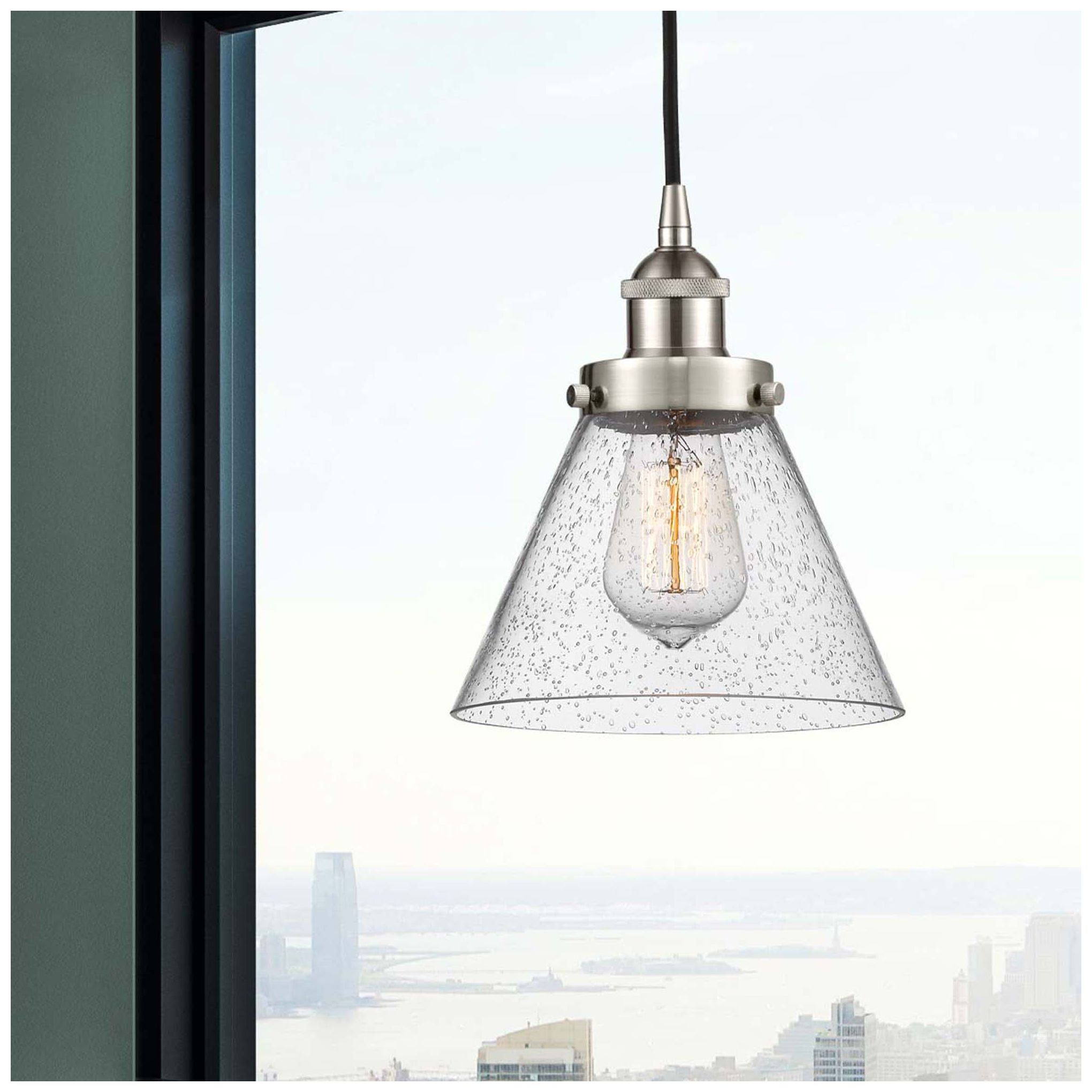 Image 2 Cone 7 3/4"W Brushed Nickel and Seedy Glass LED Mini Pendant more views