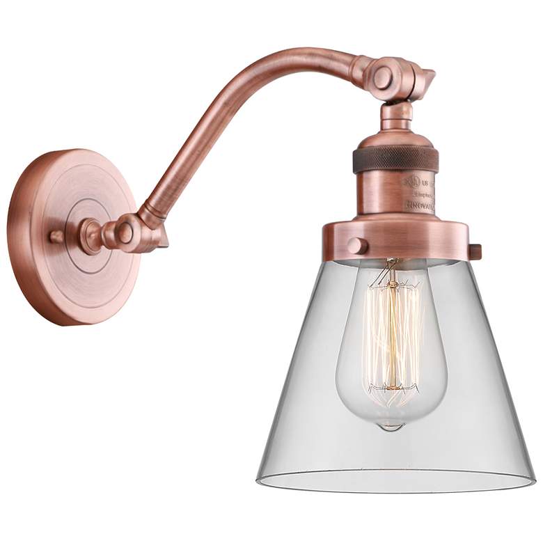 Image 1 Cone 7" Antique Copper Sconce w/ Clear Shade