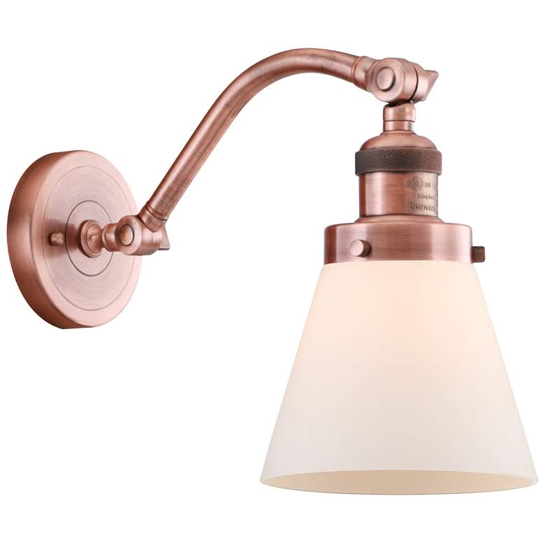 Image 1 Cone 7" Antique Copper Sconce w/ Matte White Shade