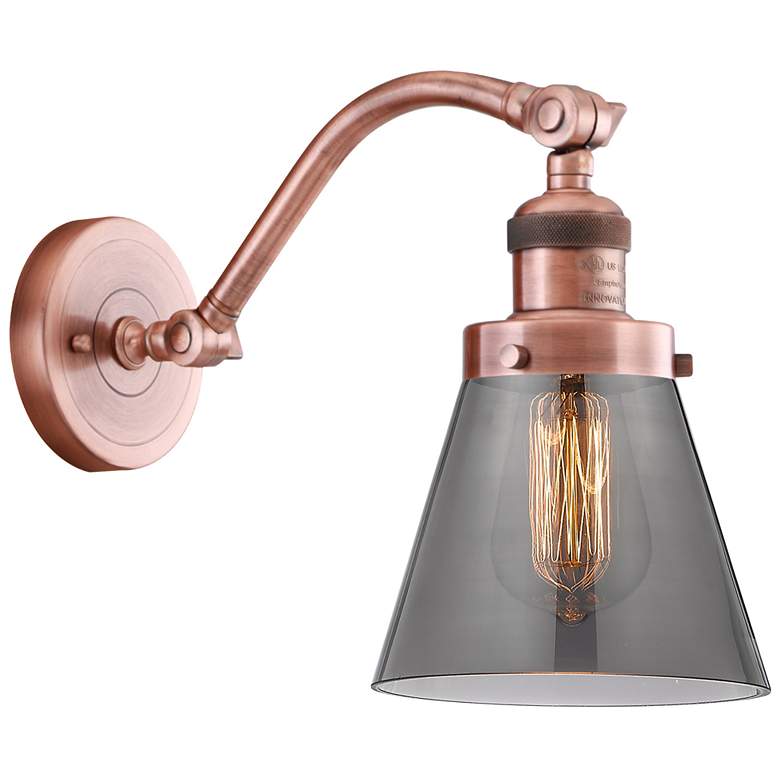 Image 1 Cone 7" Antique Copper Sconce w/ Plated Smoke Shade