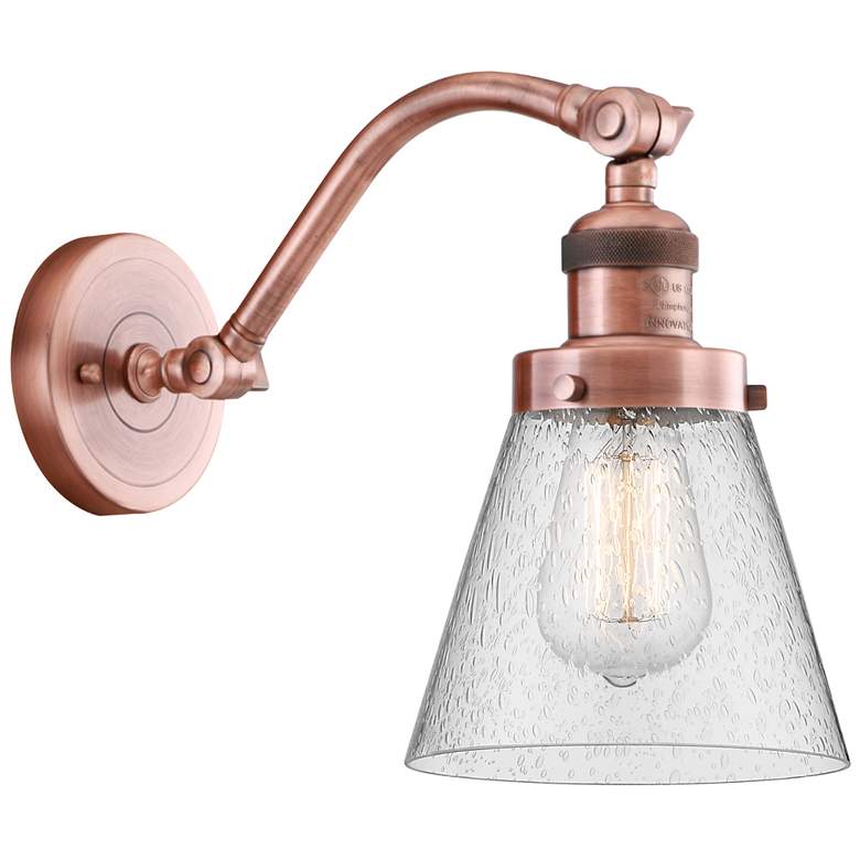 Image 1 Cone 7" Antique Copper Sconce w/ Seedy Shade