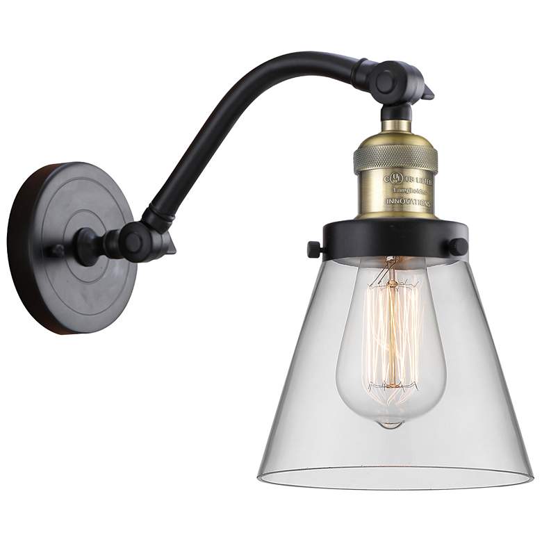 Image 1 Cone 7" Black Antique Brass Sconce w/ Clear Shade