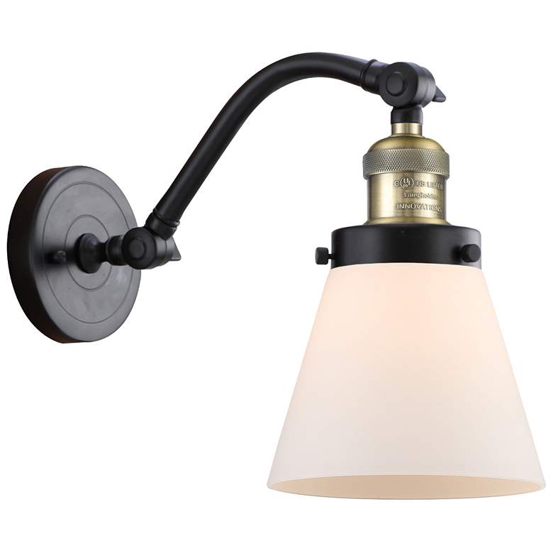 Image 1 Cone 7" Black Antique Brass Sconce w/ Matte White Shade