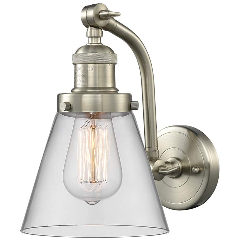 Image 1 Cone 7" Brushed Satin Nickel Sconce w/ Clear Shade