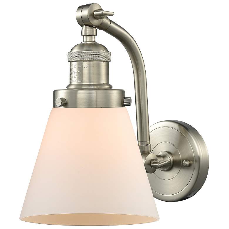 Image 1 Cone 7 inch Brushed Satin Nickel Sconce w/ Matte White Shade