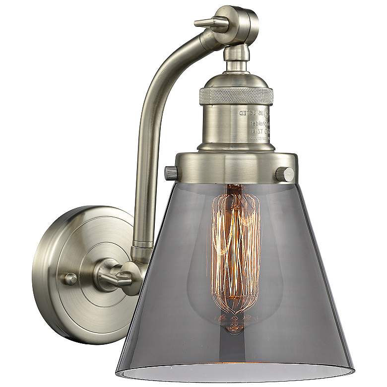 Image 1 Cone 7" Brushed Satin Nickel Sconce w/ Plated Smoke Shade