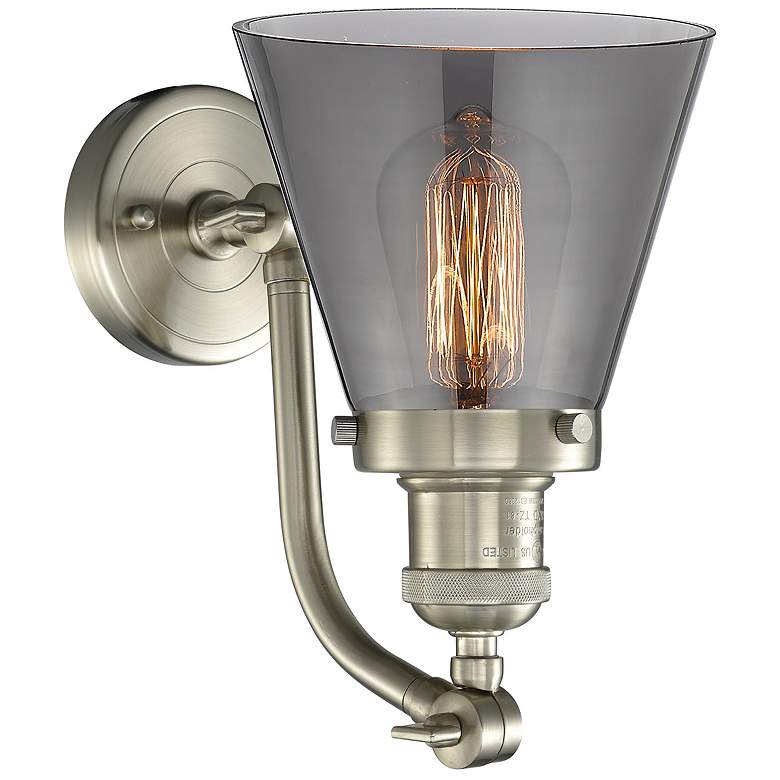 Image 2 Cone 7" Brushed Satin Nickel Sconce w/ Plated Smoke Shade more views