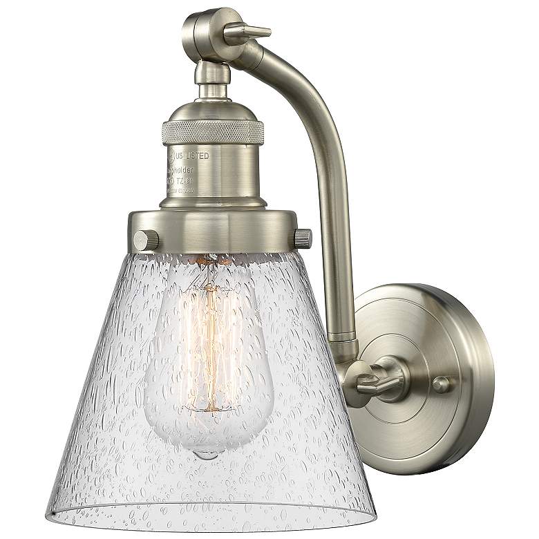 Image 1 Cone 7" Brushed Satin Nickel Sconce w/ Seedy Shade