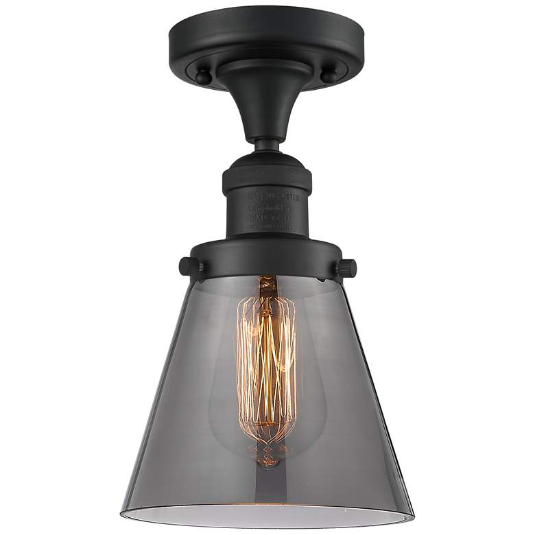 Image 1 Cone 7" LED Semi-Flush Mount - Matte Black - Plated Smoke Shade