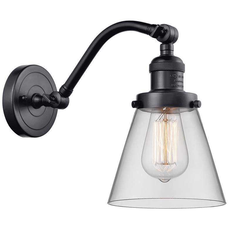 Image 1 Cone 7" Matte Black Sconce w/ Clear Shade