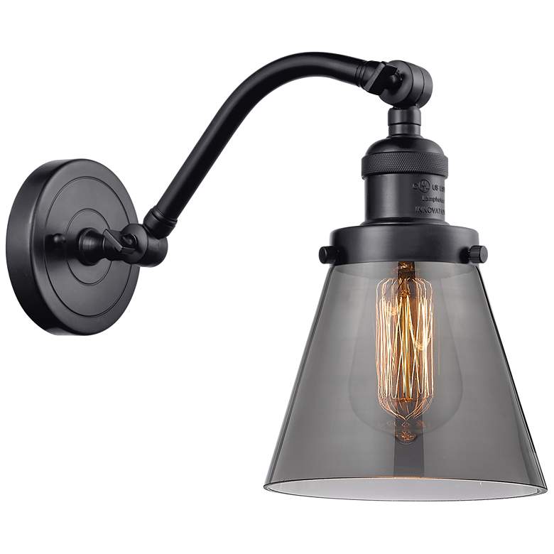 Image 1 Cone 7" Matte Black Sconce w/ Plated Smoke Shade
