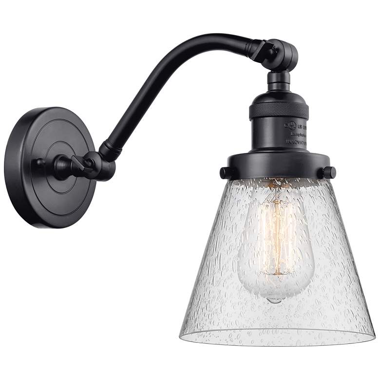 Image 1 Cone 7" Matte Black Sconce w/ Seedy Shade