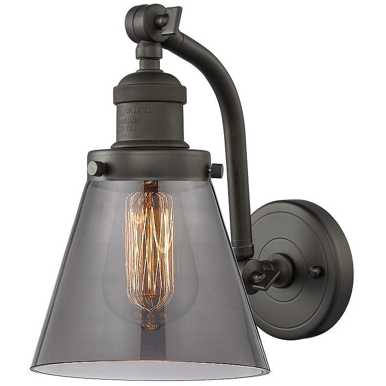 Image 1 Cone 7 inch Oil Rubbed Bronze Sconce w/ Plated Smoke Shade