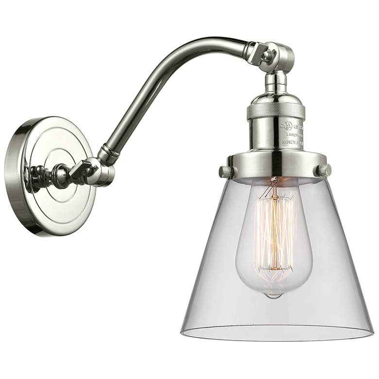 Image 1 Cone 7" Polished Nickel Sconce w/ Clear Shade