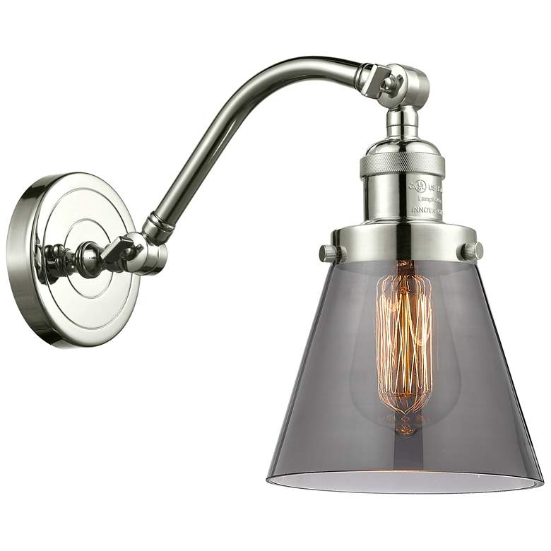 Image 1 Cone 7" Polished Nickel Sconce w/ Plated Smoke Shade