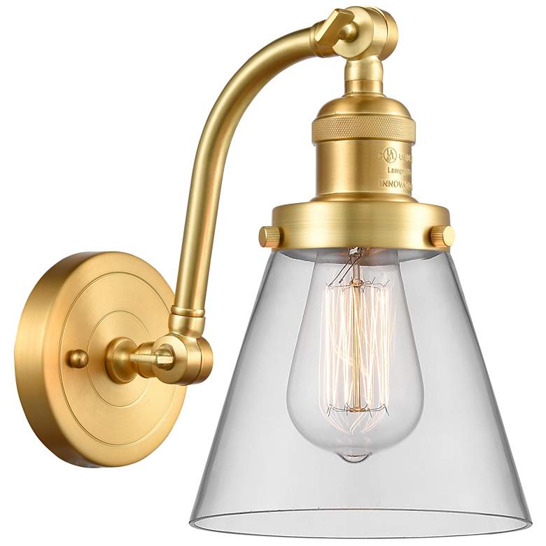 Image 1 Cone 7 inch Satin Gold Sconce w/ Clear Shade