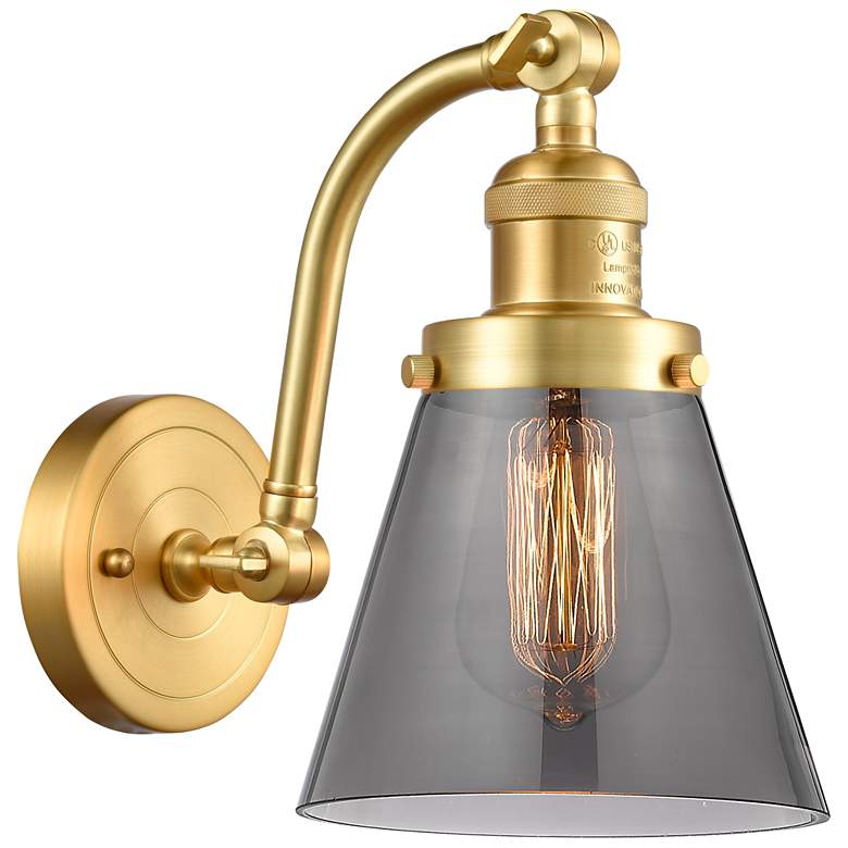 Image 1 Cone 7 inch Satin Gold Sconce w/ Plated Smoke Shade
