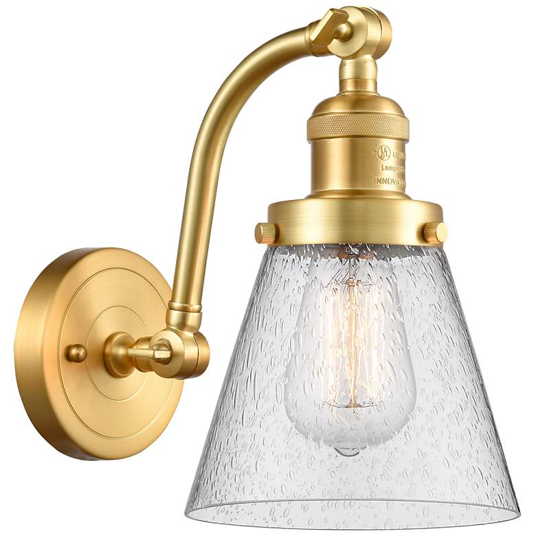 Image 1 Cone 7 inch Satin Gold Sconce w/ Seedy Shade