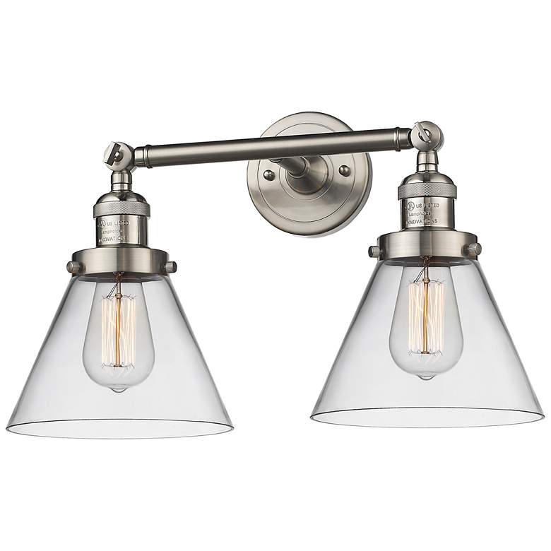 Image 1 Cone 8" 2 Light 18" Tiltable LED Bath Light - Brushed Satin Nicke